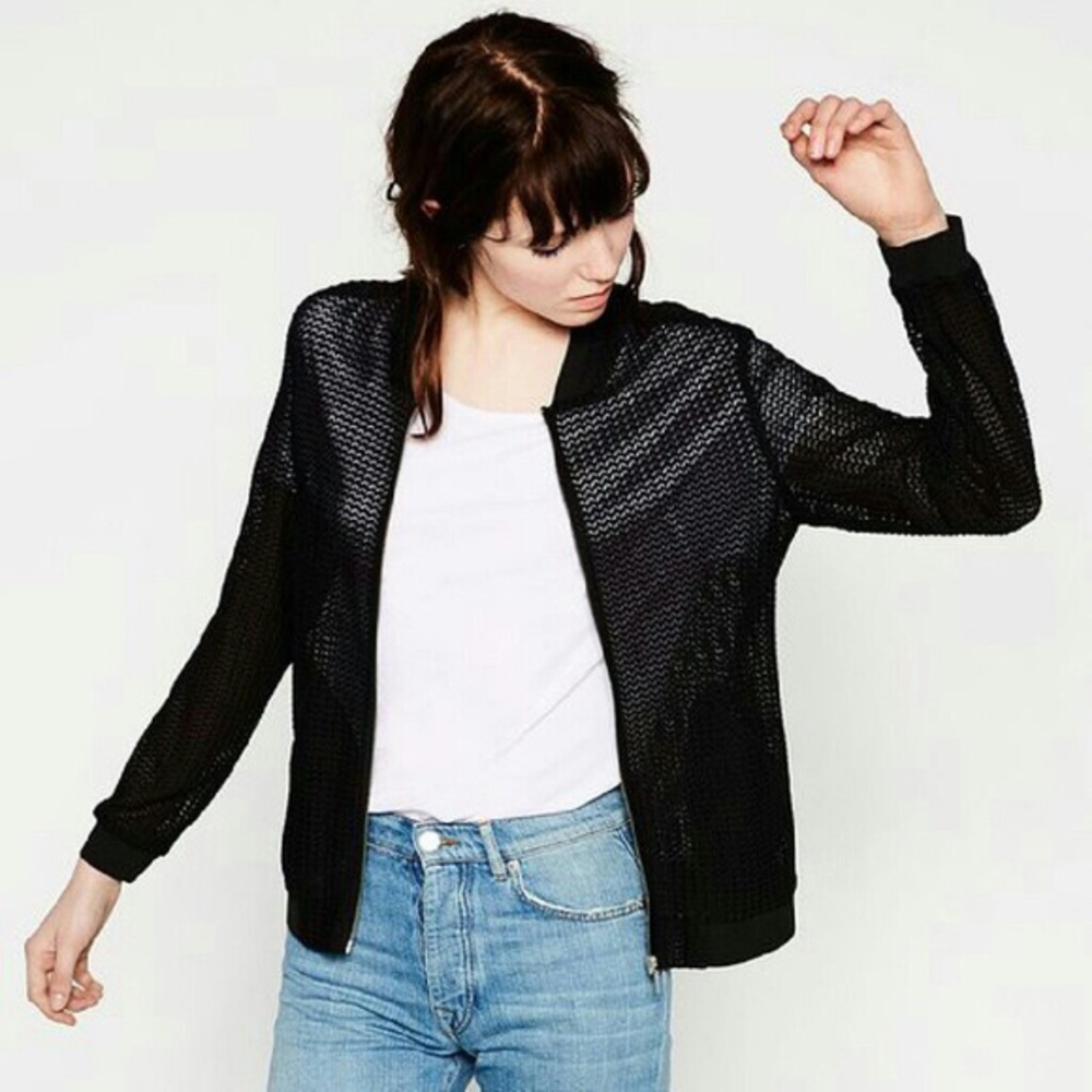 Zara Herringbone Bomber Jacket